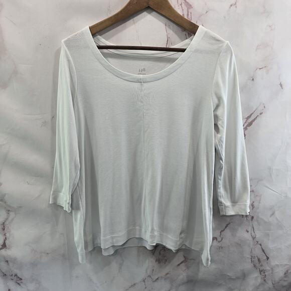 J Jill T Shirt Womens Small P White Perfect Pima Seamed Tee Quarter Sleeve - Picture 1 of 10